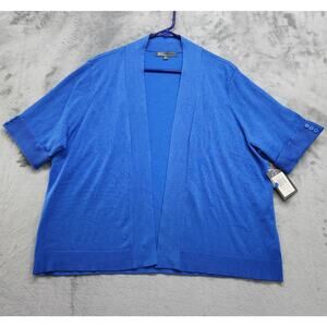 NEW 89th & Madison Sweater Womens 2X Blue Open Front Short‎ Sleeve Cardigan Knit